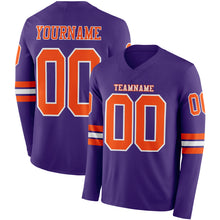 Load image into Gallery viewer, Custom Purple Orange-White Long Sleeve Authentic Football Jersey