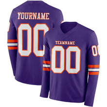 Load image into Gallery viewer, Custom Purple White-Orange Long Sleeve Authentic Football Jersey