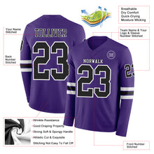 Charger l'image dans la galerie, Custom Purple Black-White Long Sleeve Authentic Football Jersey