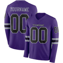 Load image into Gallery viewer, Custom Purple Black-Gray Long Sleeve Authentic Football Jersey