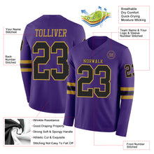 Load image into Gallery viewer, Custom Purple Black-Old Gold Long Sleeve Authentic Football Jersey