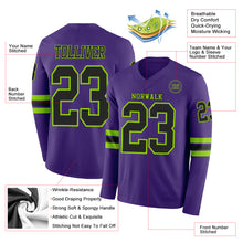 Load image into Gallery viewer, Custom Purple Black-Neon Green Long Sleeve Authentic Football Jersey