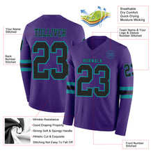 Load image into Gallery viewer, Custom Purple Black-Teal Long Sleeve Authentic Football Jersey