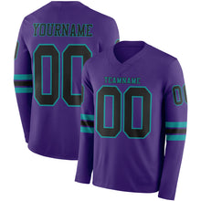 Load image into Gallery viewer, Custom Purple Black-Teal Long Sleeve Authentic Football Jersey