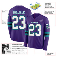 Загрузить изображение в средство просмотра галереи, Custom Purple White Black-Teal Long Sleeve Authentic Football Jersey