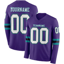Загрузить изображение в средство просмотра галереи, Custom Purple White Black-Teal Long Sleeve Authentic Football Jersey