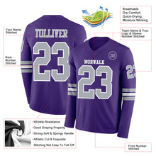 Load image into Gallery viewer, Custom Purple Gray-White Long Sleeve Authentic Football Jersey