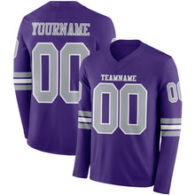 Load image into Gallery viewer, Custom Purple Gray-White Long Sleeve Authentic Football Jersey