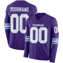 Load image into Gallery viewer, Custom Purple White-Light Blue Long Sleeve Authentic Football Jersey