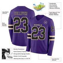 Load image into Gallery viewer, Custom Purple Black-Cream Long Sleeve Authentic Football Jersey