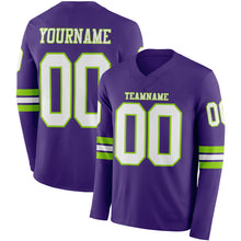 Загрузить изображение в средство просмотра галереи, Custom Purple White-Neon Green Long Sleeve Authentic Football Jersey