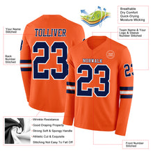 Laden Sie das Bild in den Galerie-Viewer, Custom Orange Navy-White Long Sleeve Authentic Football Jersey