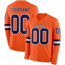 Laden Sie das Bild in den Galerie-Viewer, Custom Orange Navy-White Long Sleeve Authentic Football Jersey