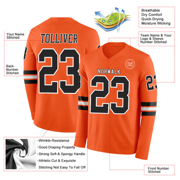 Custom Orange Black-White Long Sleeve Authentic Football Jersey