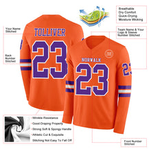 Load image into Gallery viewer, Custom Orange Purple-White Long Sleeve Authentic Football Jersey