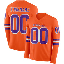Load image into Gallery viewer, Custom Orange Purple-White Long Sleeve Authentic Football Jersey