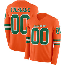 Load image into Gallery viewer, Custom Orange Kelly Green-White Long Sleeve Authentic Football Jersey