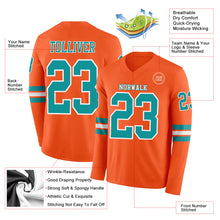 Load image into Gallery viewer, Custom Orange Teal-White Long Sleeve Authentic Football Jersey