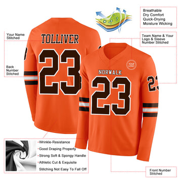 Custom Orange Brown-White Long Sleeve Authentic Football Jersey