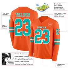 Load image into Gallery viewer, Custom Orange Aqua-White Long Sleeve Authentic Football Jersey