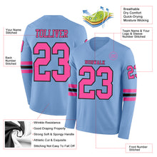 Загрузить изображение в средство просмотра галереи, Custom Light Blue Pink-Black Long Sleeve Authentic Football Jersey