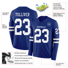 Laden Sie das Bild in den Galerie-Viewer, Custom Royal White Long Sleeve Authentic Football Jersey