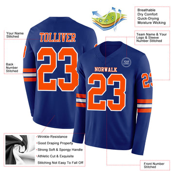 Custom Royal Orange-White Long Sleeve Authentic Football Jersey