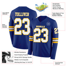 Laden Sie das Bild in den Galerie-Viewer, Custom Royal White-Gold Long Sleeve Authentic Football Jersey