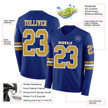 Laden Sie das Bild in den Galerie-Viewer, Custom Royal Old Gold-White Long Sleeve Authentic Football Jersey