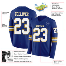 Laden Sie das Bild in den Galerie-Viewer, Custom Royal White-Old Gold Long Sleeve Authentic Football Jersey