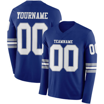 Custom Royal White-Gray Long Sleeve Authentic Football Jersey