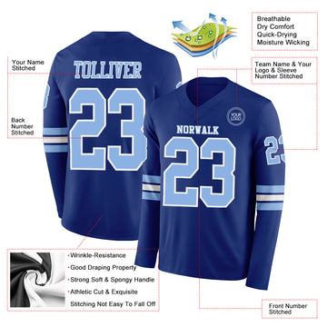 Custom Royal Light Blue-White Long Sleeve Authentic Football Jersey