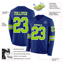 Load image into Gallery viewer, Custom Royal Neon Green-White Long Sleeve Authentic Football Jersey