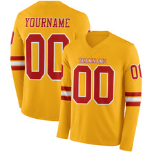 Laden Sie das Bild in den Galerie-Viewer, Custom Gold Red-White Long Sleeve Authentic Football Jersey