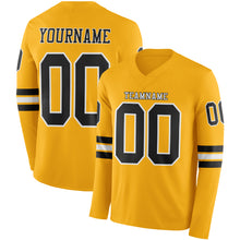 Charger l'image dans la galerie, Custom Gold Black-White Long Sleeve Authentic Football Jersey