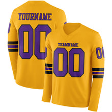 Charger l'image dans la galerie, Custom Gold Purple-Black Long Sleeve Authentic Football Jersey