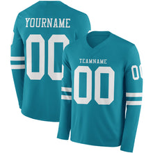 Load image into Gallery viewer, Custom Teal White Long Sleeve Authentic Football Jersey