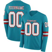 Load image into Gallery viewer, Custom Teal White-Red Long Sleeve Authentic Football Jersey