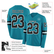 Load image into Gallery viewer, Custom Teal Black-White Long Sleeve Authentic Football Jersey