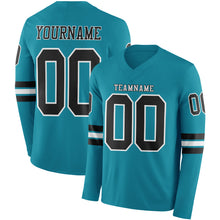 Load image into Gallery viewer, Custom Teal Black-White Long Sleeve Authentic Football Jersey