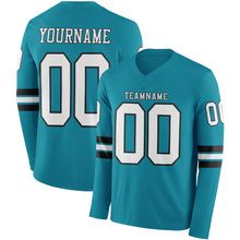 Load image into Gallery viewer, Custom Teal White-Black Long Sleeve Authentic Football Jersey