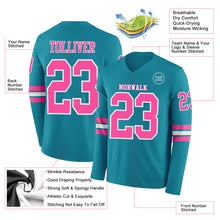 Load image into Gallery viewer, Custom Teal Pink-White Long Sleeve Authentic Football Jersey