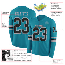 Load image into Gallery viewer, Custom Teal Black-Gray Long Sleeve Authentic Football Jersey