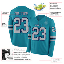 Load image into Gallery viewer, Custom Teal Gray-Navy Long Sleeve Authentic Football Jersey