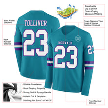 Load image into Gallery viewer, Custom Teal White-Purple Long Sleeve Authentic Football Jersey