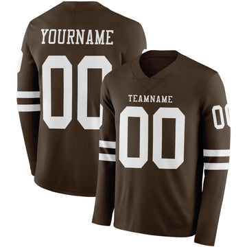 Custom Brwon White Long Sleeve Authentic Football Jersey