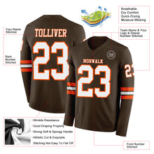 Load image into Gallery viewer, Custom Brwon White-Orange Long Sleeve Authentic Football Jersey
