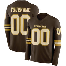 Load image into Gallery viewer, Custom Brwon Cream-Old Gold Long Sleeve Authentic Football Jersey