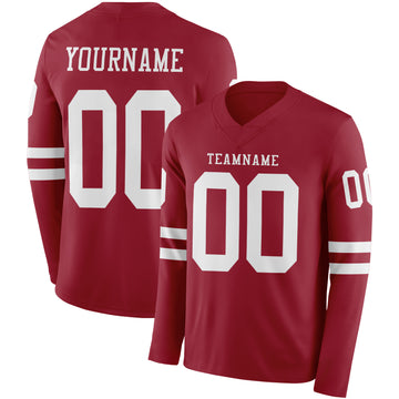 Custom Cardinal White Long Sleeve Authentic Football Jersey