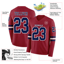 Load image into Gallery viewer, Custom Cardinal Navy-White Long Sleeve Authentic Football Jersey